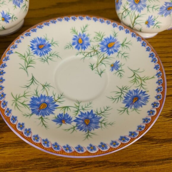 Aynsley England Teacups & Saucers Pair | Blue Floral Bone China | Vintage - Picture 8 of 15